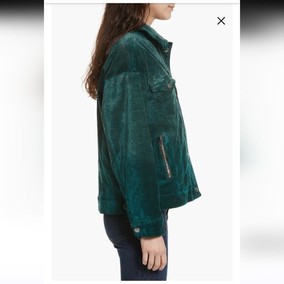 Free People Emerald Green Glam Velvet Trucker Jacket with Silver Button… - Picture 9 of 14